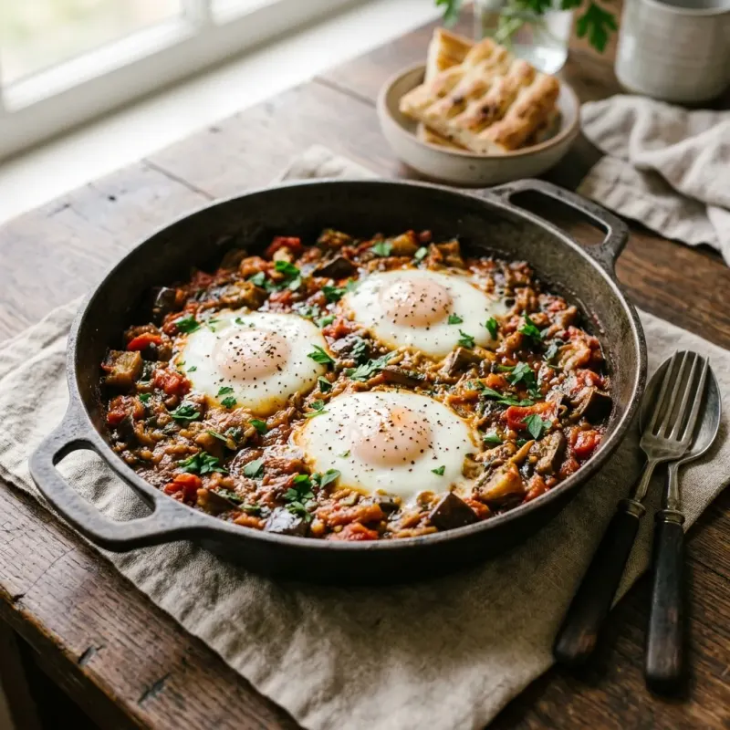 Iranian Smoked Tomato And Eggplant Garlic Skillet