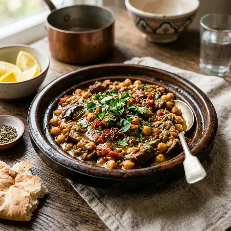 Moroccan Zaalouk Stewed Eggplant And Chickpea Tagine