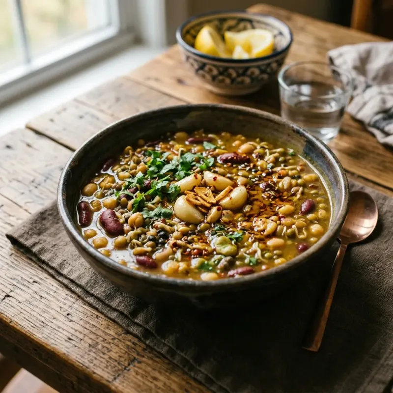 Sprouted Kwati Bean And Garlic Stew