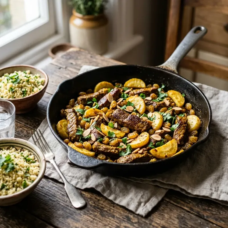 Moroccan Turmeric Beef Skillet With Parsnips