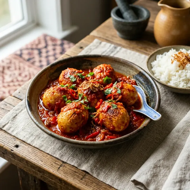 Telur Balado (Crispy Fried Eggs In Chili Sambal)