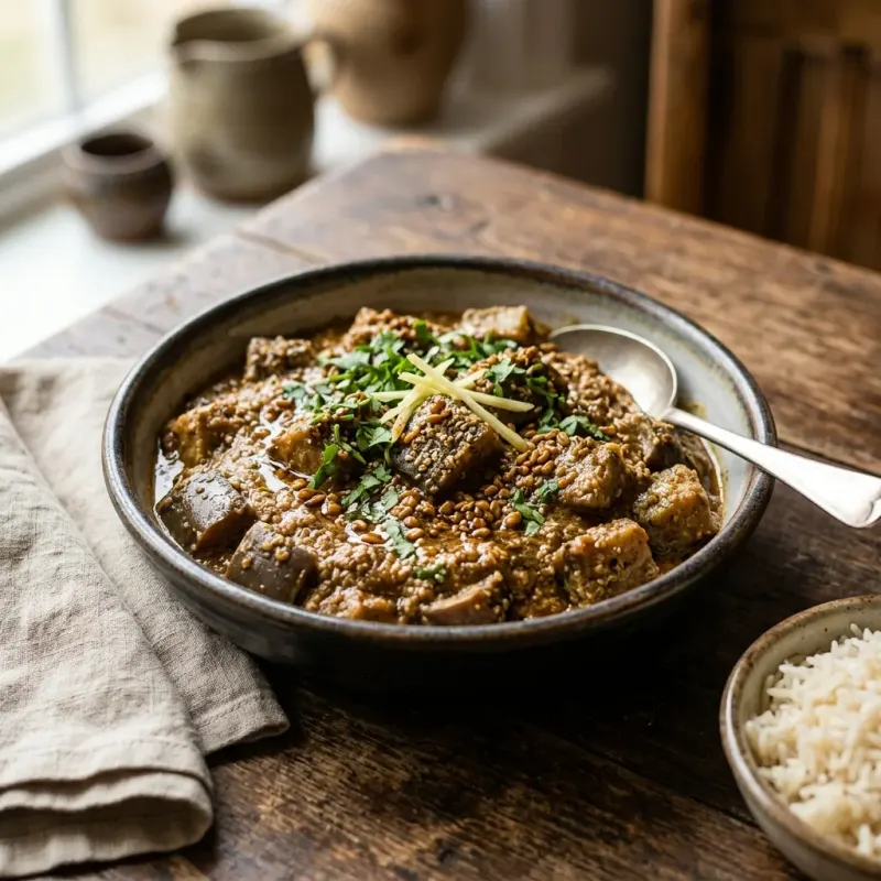 Nepalese Sesame Spiced Eggplant Tarkari