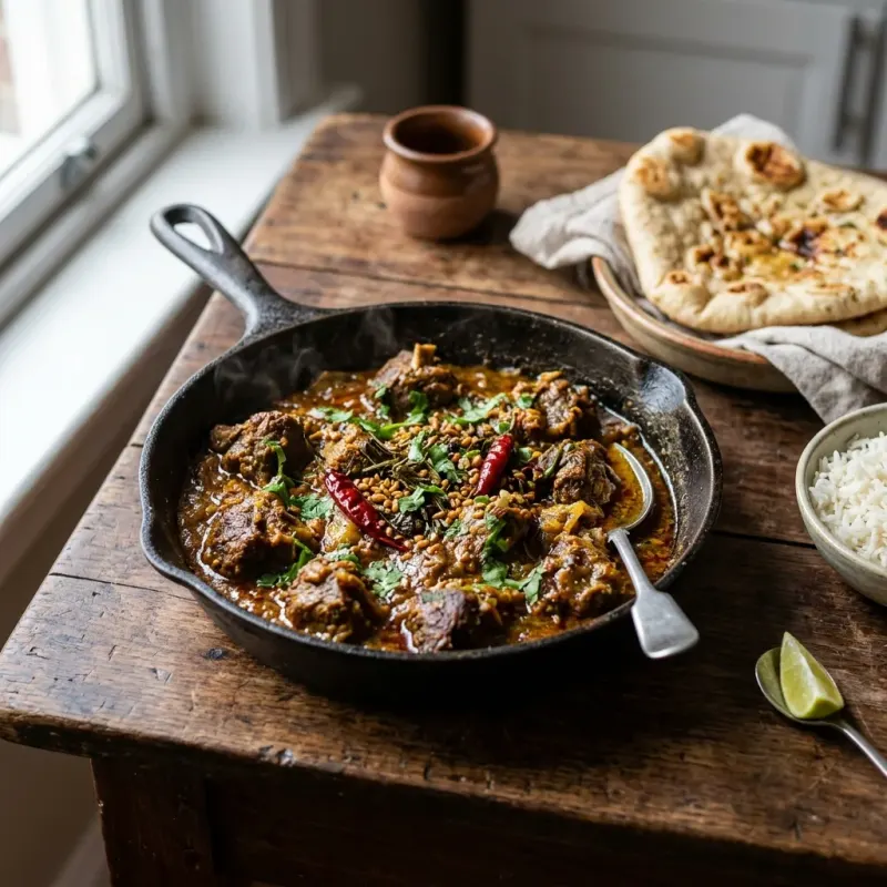 Nepalese Spiced Goat Skillet With Jimbu Herb Tarka