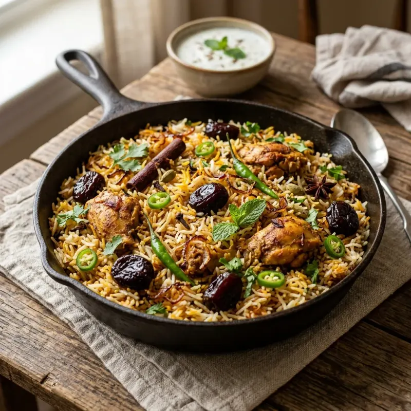 Karachi Dried Plum And Chicken Rice Skillet