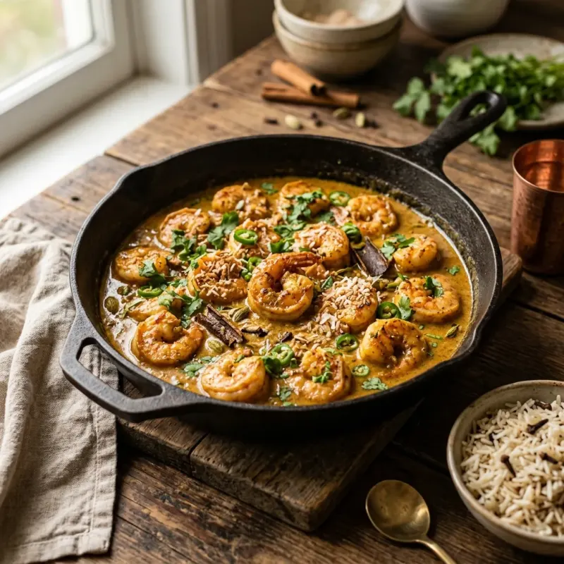 Bengali Coconut Spiced Prawn Skillet
