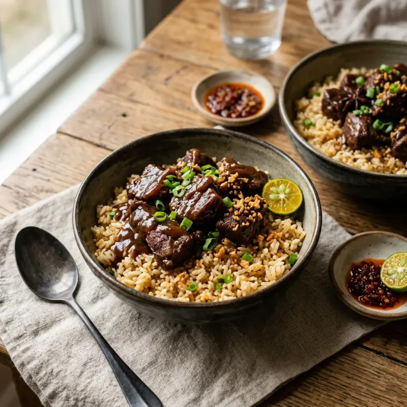 Sweet-Savory Filipino Beef Pares Bowls
