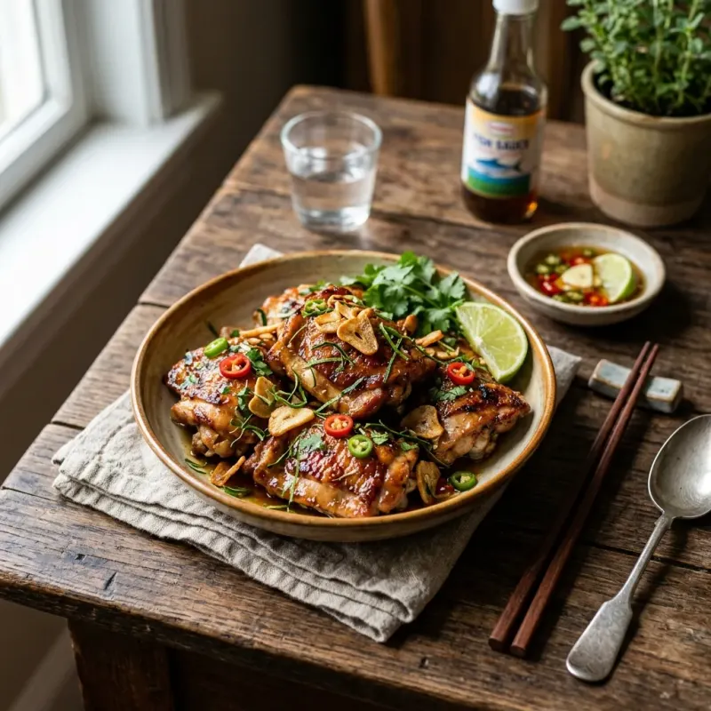 Thai Crispy Garlic And Lime Leaf Chicken Thighs