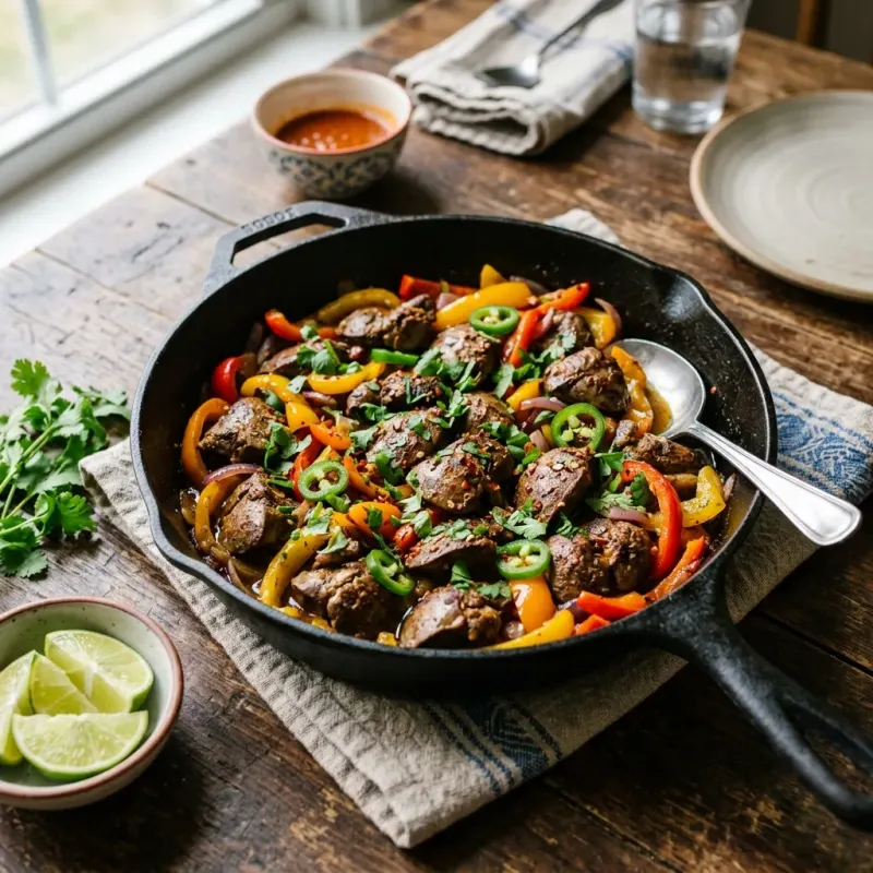 Somali Spiced Chicken Liver Skillet With Bell Peppers