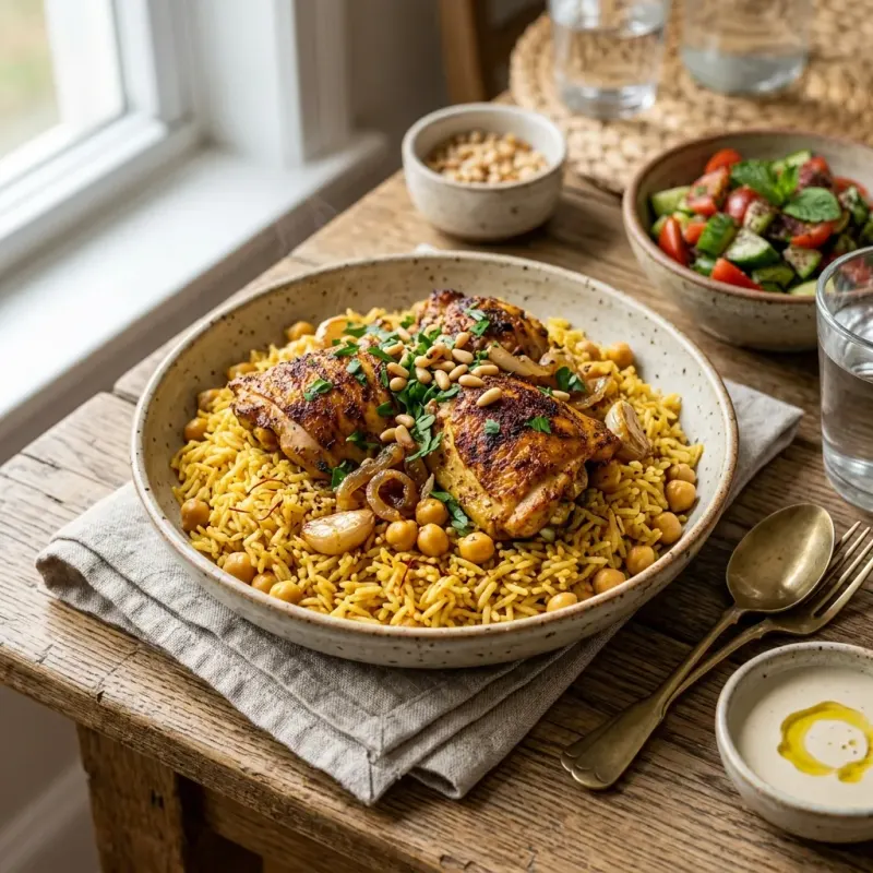 Palestinian Spiced Chicken And Chickpea Rice Bowl