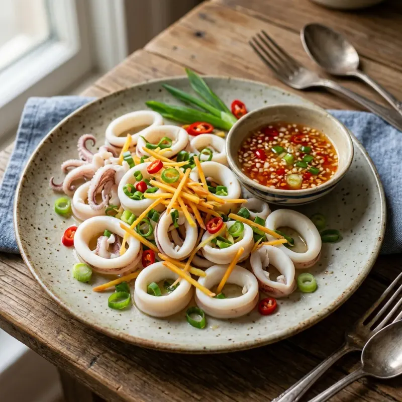 Vietnamese Steamed Calamari With Ginger And Scallions
