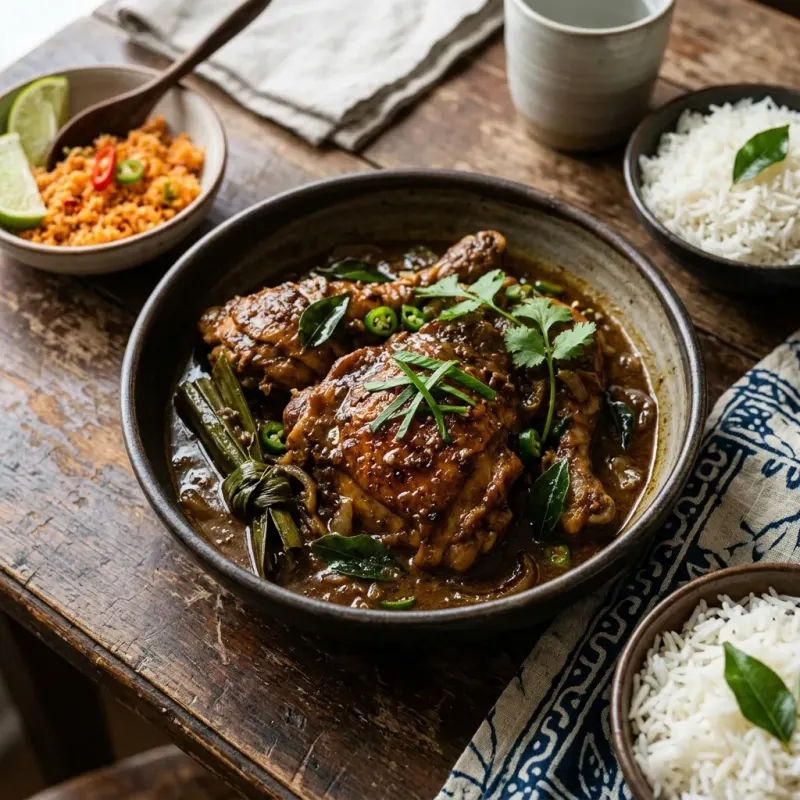 Sri Lankan Tamarind Pandan Braised Chicken Thighs