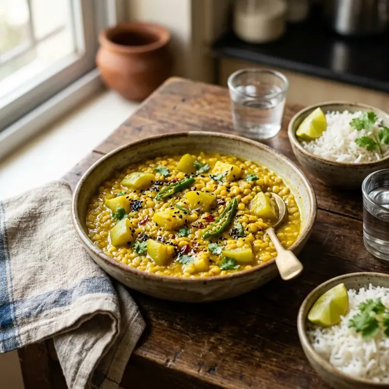 Bengali Dry-Roasted Moong Dal With Bottle Gourd