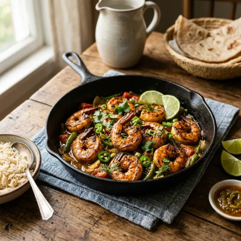 Somali Tamarind Garlic Shrimp Skillet With Green Chiles