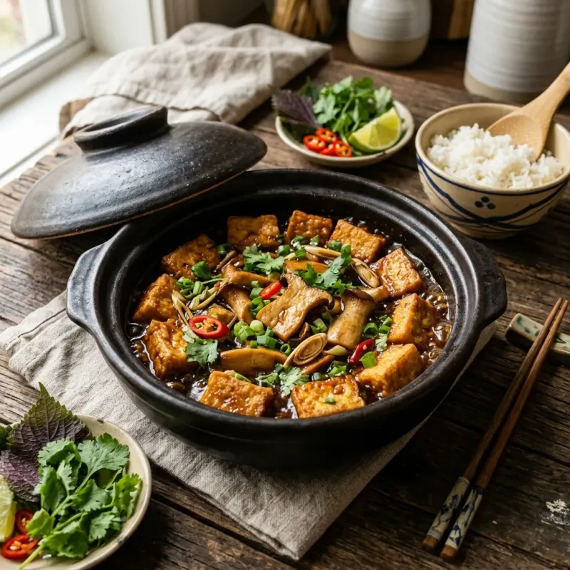 Vietnamese Claypot Tofu And Braised Mushrooms