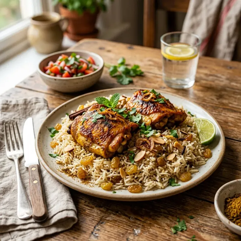 Somali Spiced Chicken Thighs With Xawaash Rice Pilaf