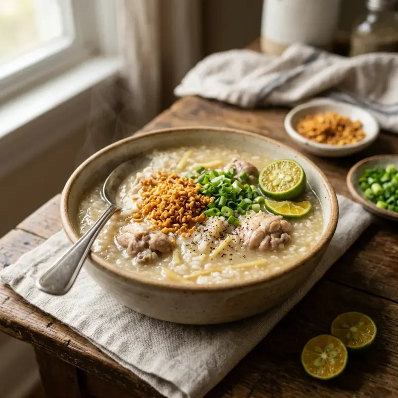 Filipino Ginger Chicken Rice Soup (Arroz Caldo)