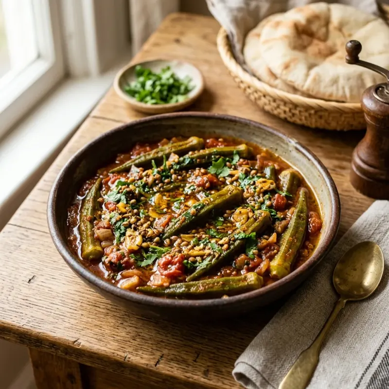 Egyptian Garlic Tasha Braised Okra With Stewed Tomatoes