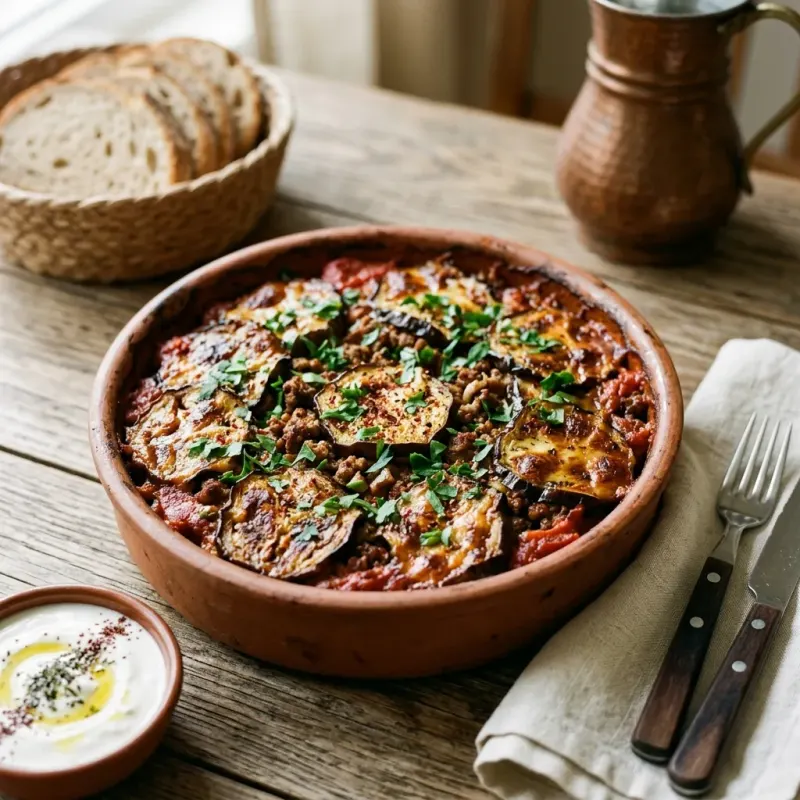 Turkish Baked Eggplant And Spiced Beef Tava