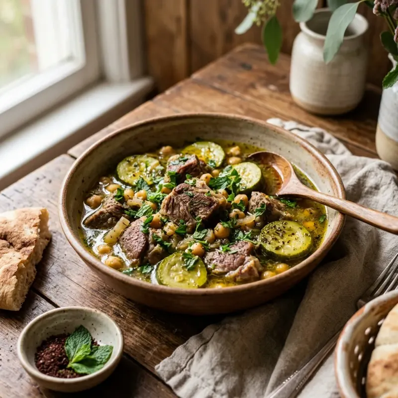 Palestinian Lemon And Mint Stewed Lamb With Zucchini