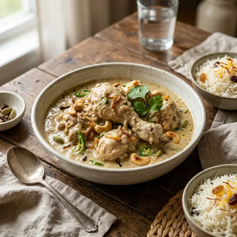 Bengali White Chicken Curry With Cashews