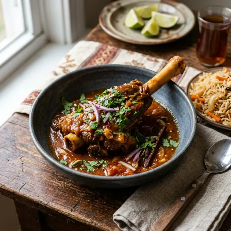 Somali Garlic And Cardamom Braised Lamb Shanks