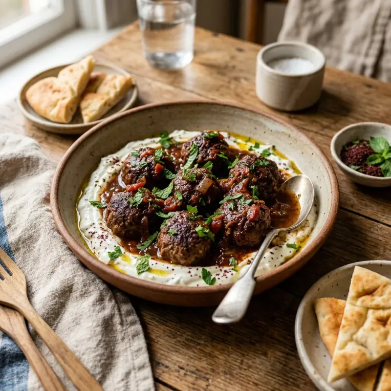 Turkish Sumac Braised Lamb Köfte With Minted Garlic Yogurt