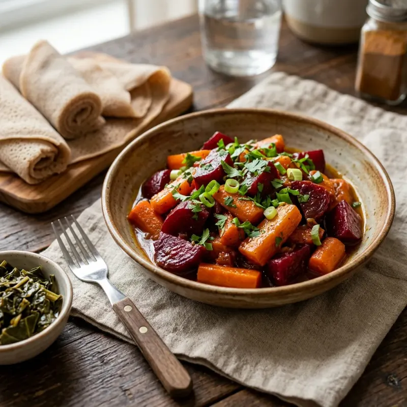 Ethiopian Ginger Spiced Beet And Carrot Skillet