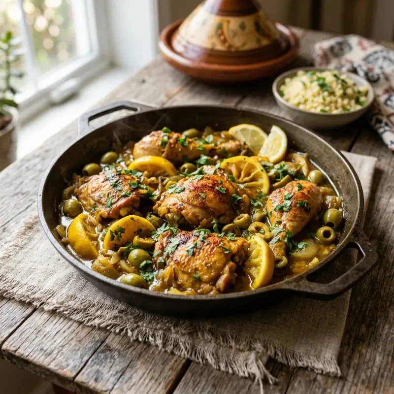 Moroccan Preserved Lemon And Olive Chicken Skillet