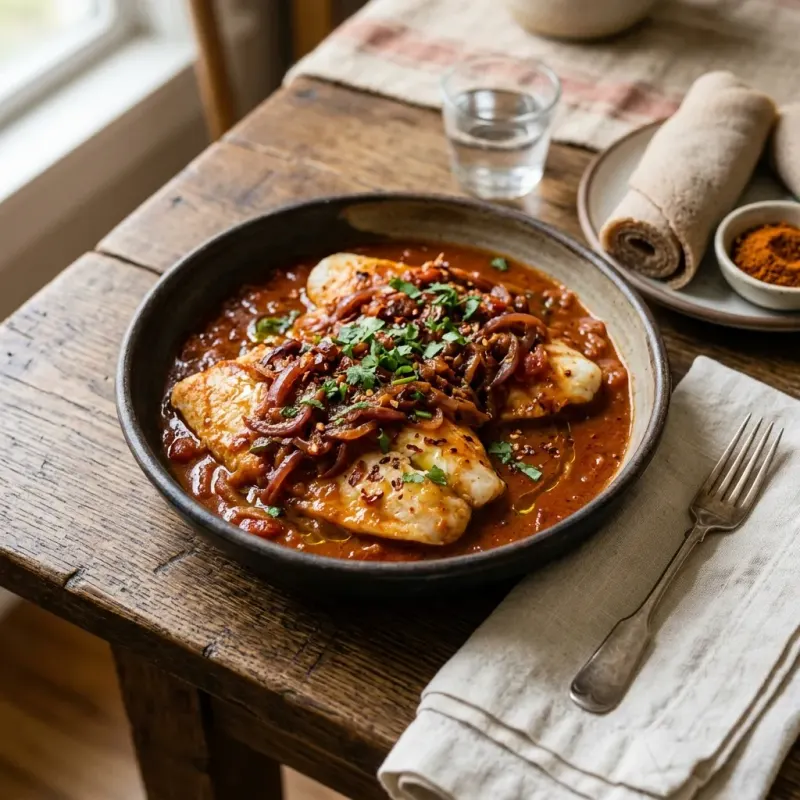 Ethiopian Berbere Fish Braise With Caramelized Red Onions