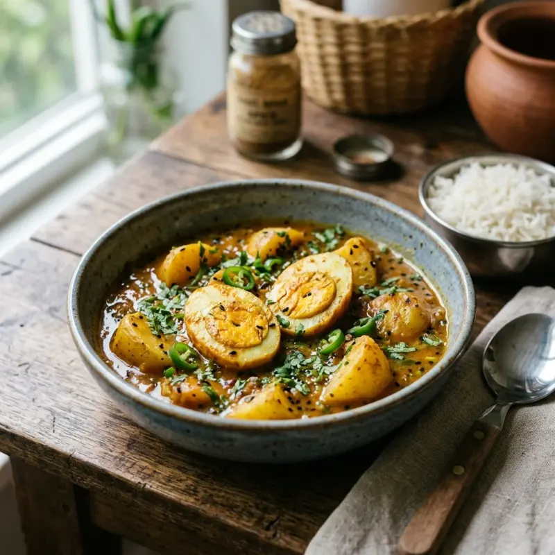 Bengali Nigella Seed Egg Curry With Potatoes