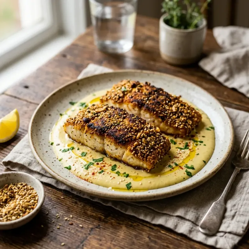 Egyptian Dukkah Crusted Fish Fillets With Lemon Tahini Sauce