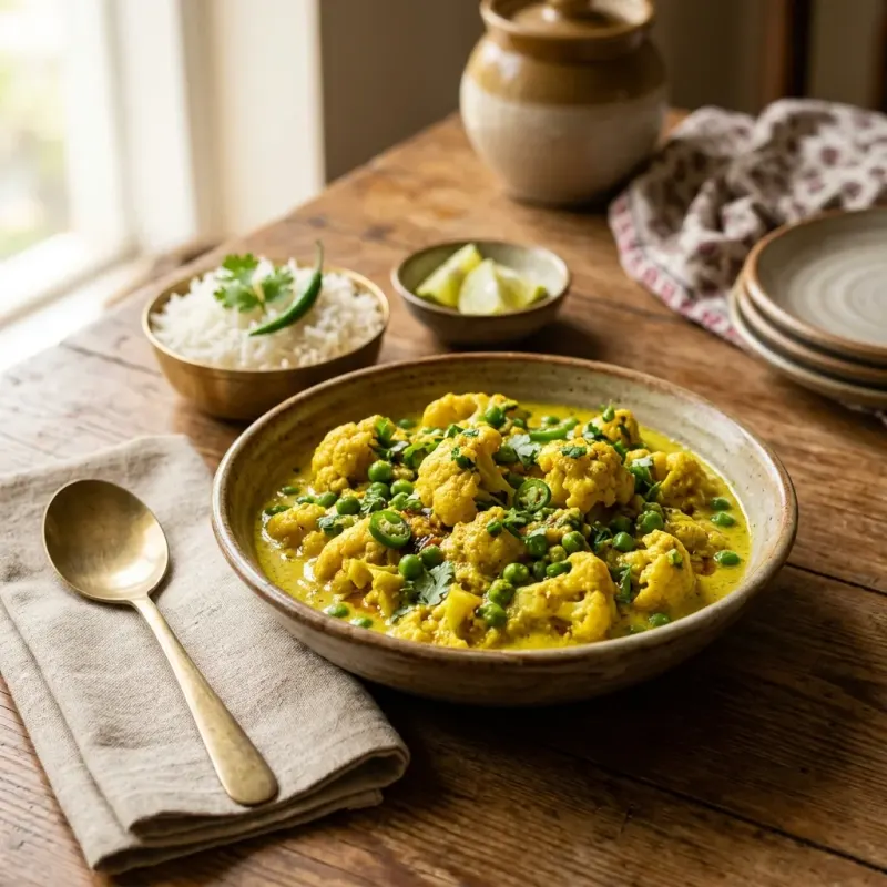 Bengali Mustard Paste Cauliflower And Green Peas
