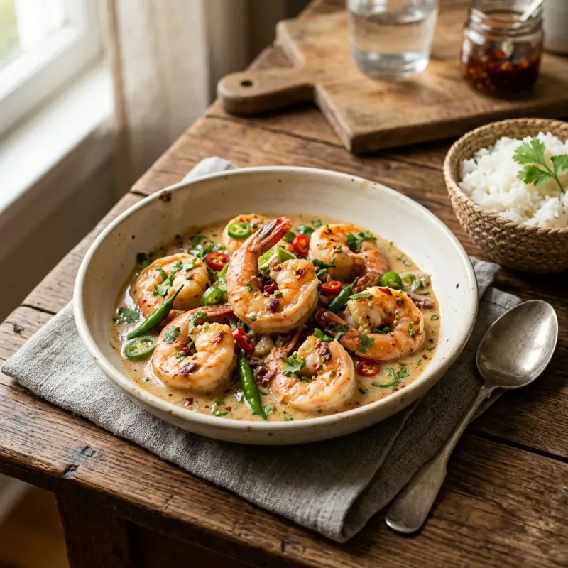 Creamy Coconut Chili Shrimp (Bicol Express Style)