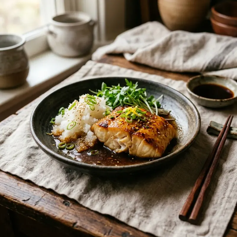 Pan-Seared Ponzu Glazed Cod With Daikon Radish