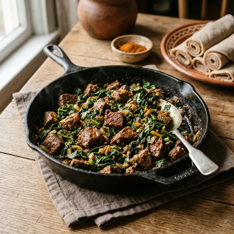 Ethiopian Spiced Beef And Collard Greens Skillet