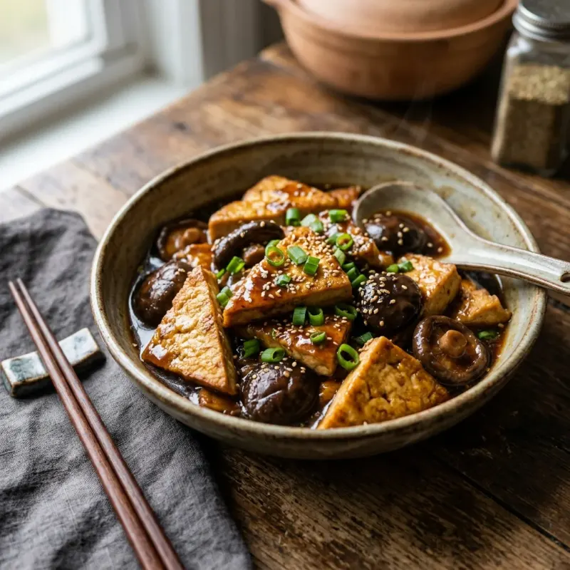 Shanghai Braised Tofu With Shiitake Mushrooms