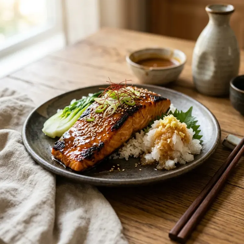 Japanese Miso Glazed Salmon With Ginger Radish