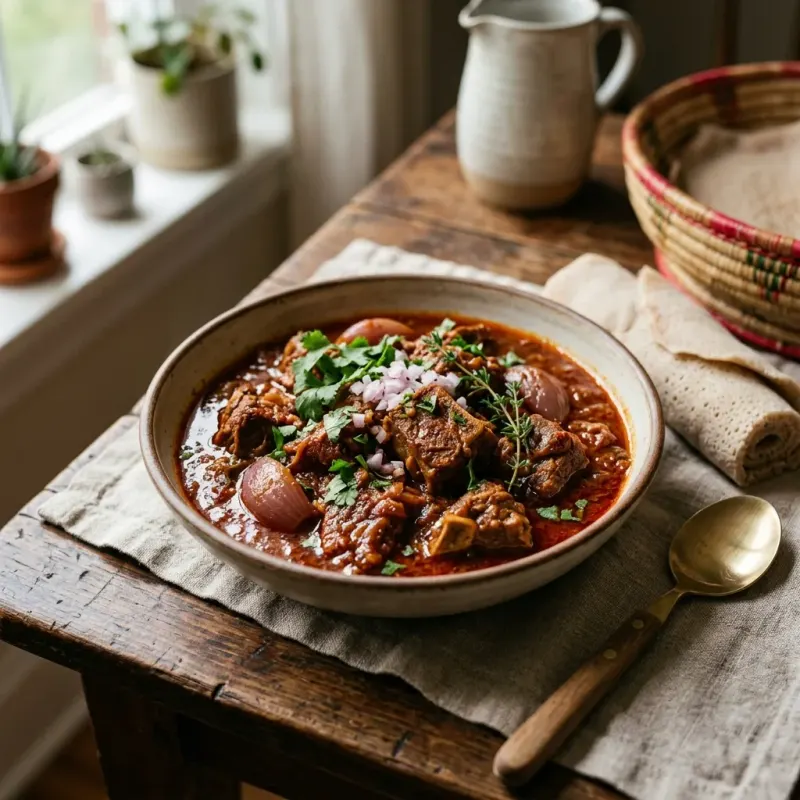 Ethiopian Korarima Braised Goat Stew With Red Shallots