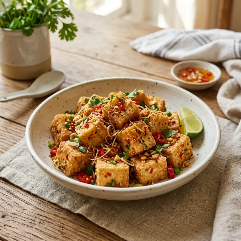 Vietnamese Salt And Pepper Crispy Tofu With Lemongrass