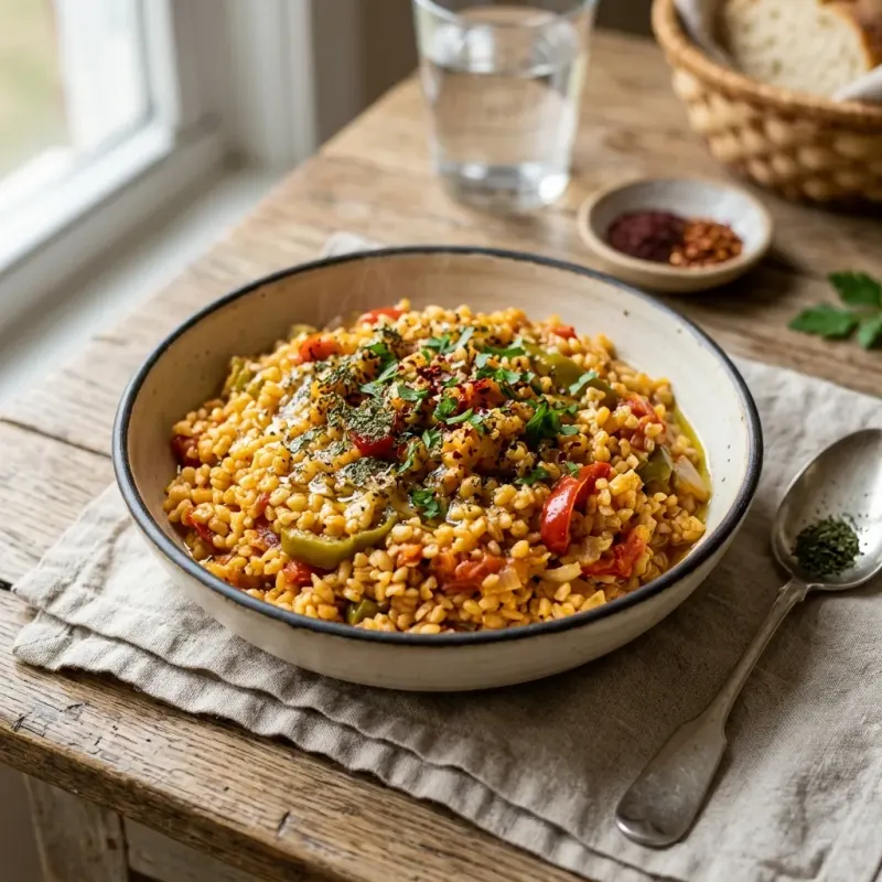 Turkish Bulgur Pilaf With Sweet Peppers And Tomatoes
