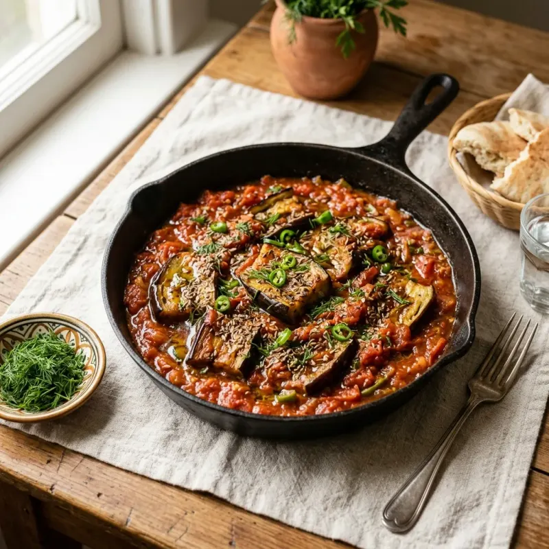 Gazan Tomato And Dill Seed Eggplant Skillet