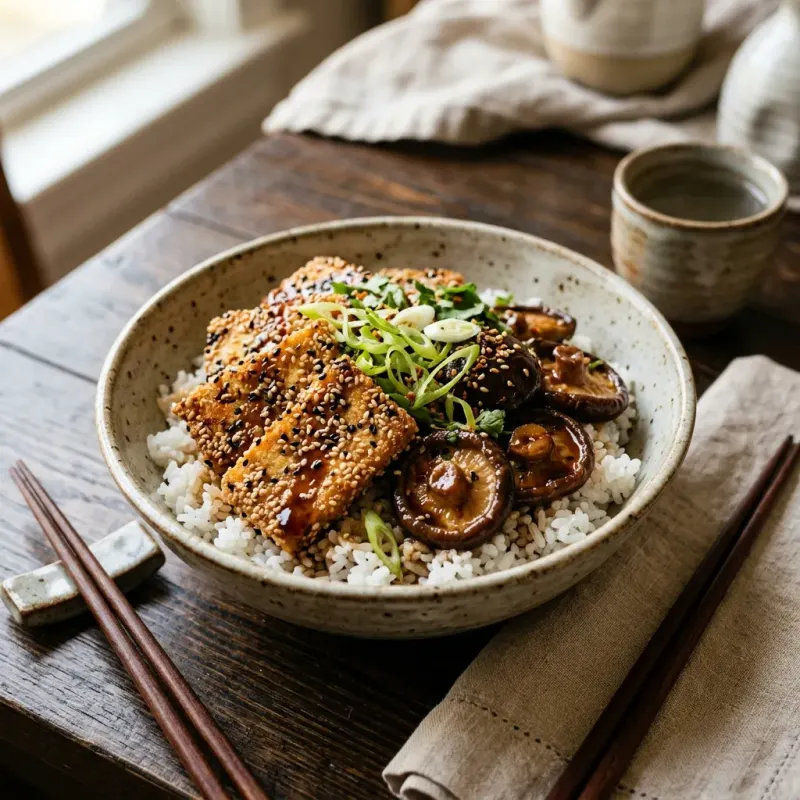 Sesame Tofu And Shiitake Donburi