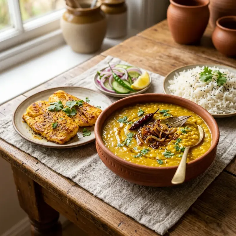 Bengali Golden Lentil Stew With Crisp Turmeric Cod