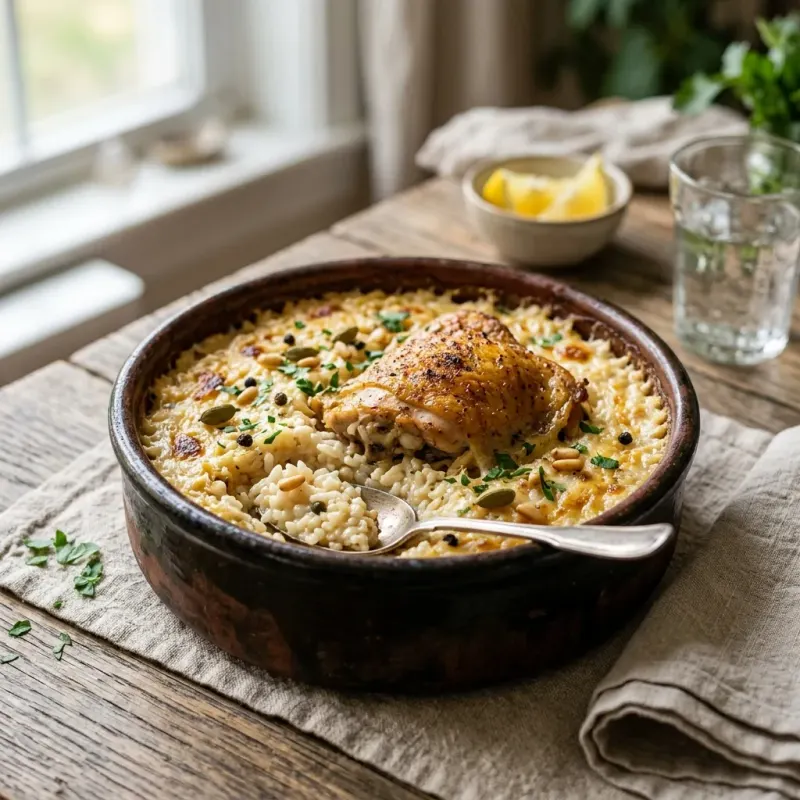 Egyptian Baked Cream And Cardamom Chicken Rice