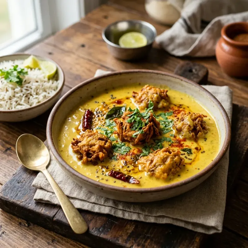 Punjabi Yogurt Curry With Crispy Onion Fritters