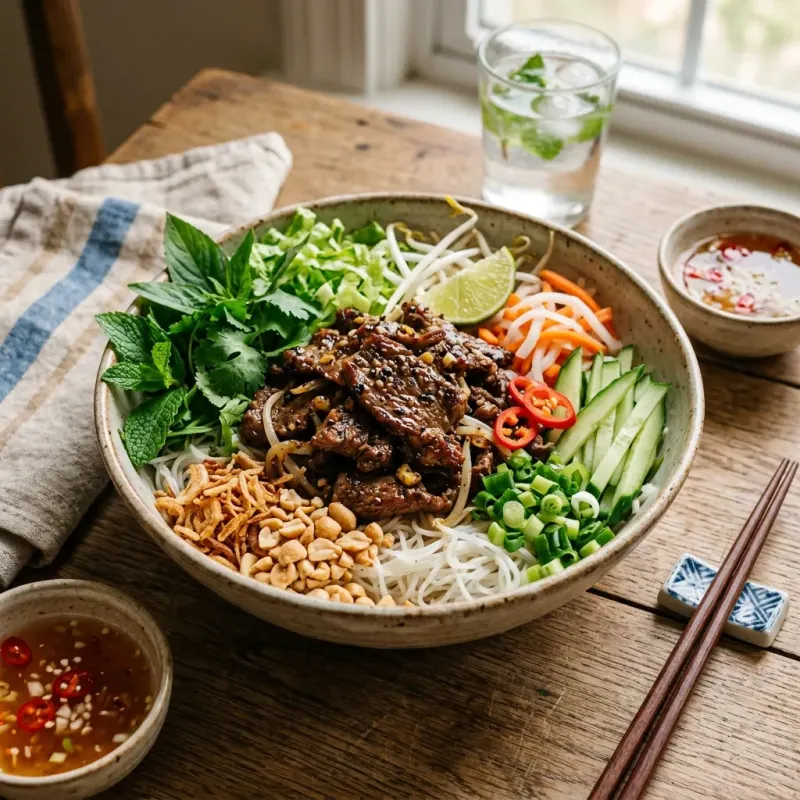 Vietnamese Garlic Black Pepper Beef Noodle Salad Bowl