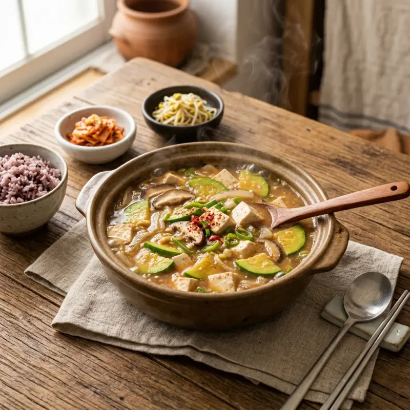 Korean Soybean Paste Stew With Zucchini And Tofu