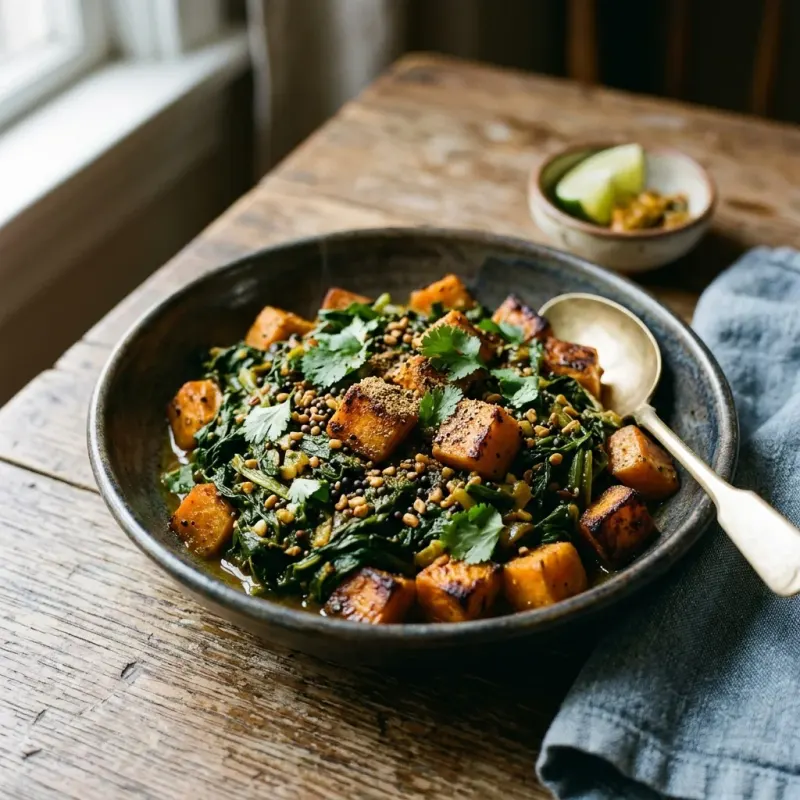 Mustard Greens And Sweet Potato Tarkari