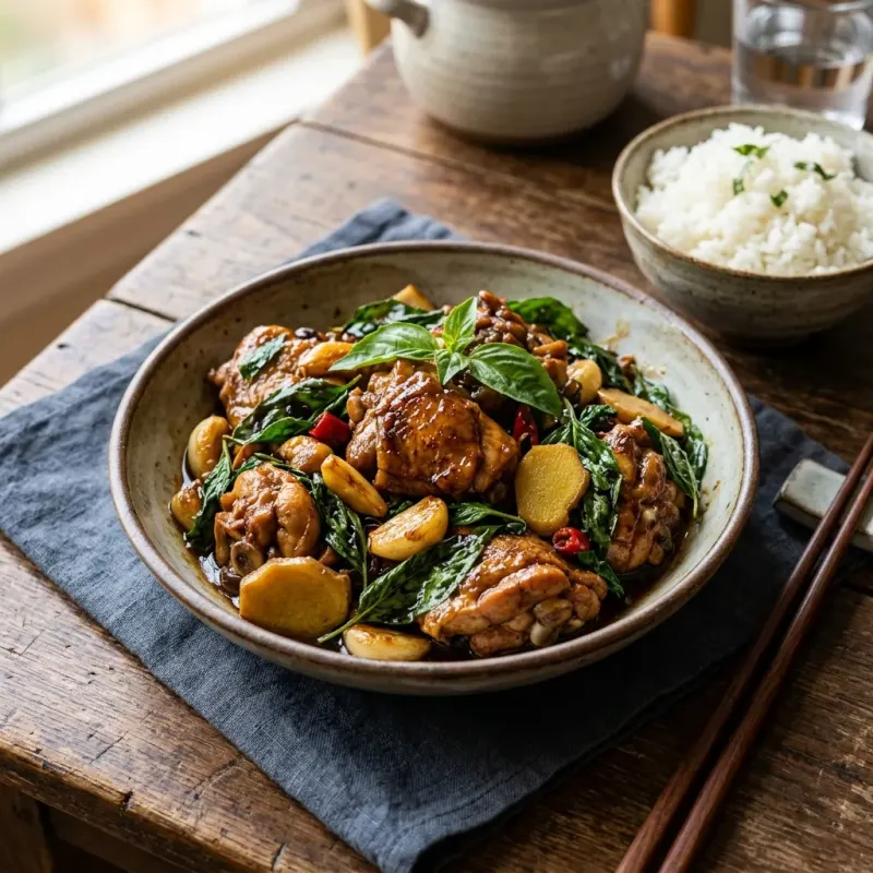Taiwanese Basil Glazed Three-Cup Chicken