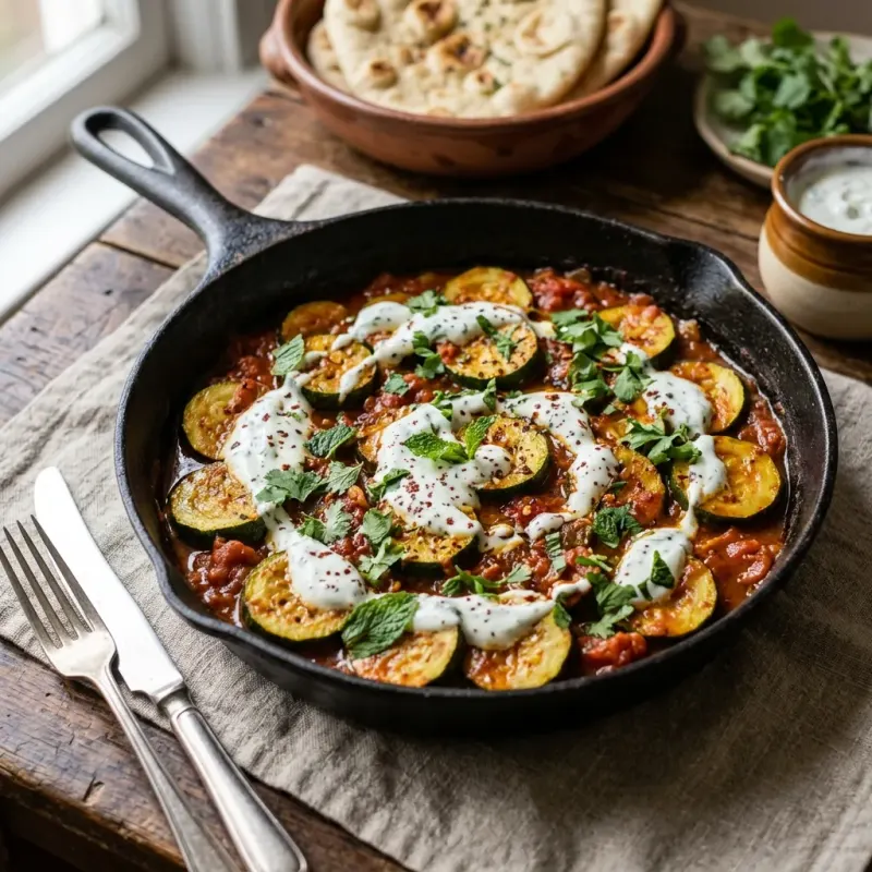 Afghan Spiced Zucchini Skillet With Garlic Mint Yogurt